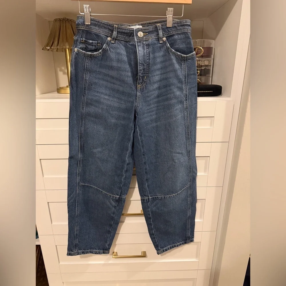 LOFT Dark Blue Barrel Leg Jeans - Picture 4 of 8